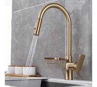 with Pull Down Sprayer,2 Types of Outlet Modes,Single Handle One Hole Faucet,360° Rotatable Sink Faucet,Hot Cold Water Kitchen Mixer Tap,Brushed Gold