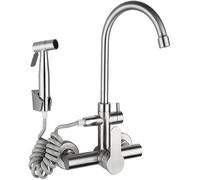 with Spray Brushed 360° Rotatable Single Lever Mixer Tap Sink Wall Mounted for Kitchen Drinking Water Faucet