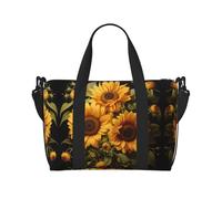 with the yellow sunflower Sac de voyage à bandoulière pour femme, sac à main décontracté avec fermeture éclair, convient pour le travail, les voyages, le fitness, les voyages