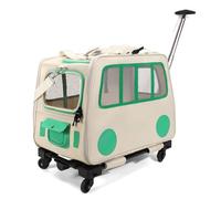 with Wheels sonLarge Cage pour chat de type Mimi à roulettes, design à deux boîtes, cloisons amovibles, convient pour les chats pesant 10 kg, convient pour les voyages en voiture, bus, métro (beige)