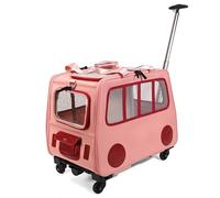 with Wheels sonLarge Cage pour chat de type Mimi à roulettes, design à deux boîtes, cloisons amovibles, convient pour les chats pesant 10 kg, convient pour les voyages en voiture, bus, métro (rose)
