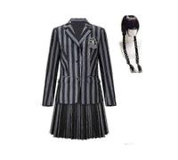 (With wig,female,Child S)Wednesday Addams Cosplay Costume Set Nevermore Academy School Uniform Halloween Carnival Party Costume For Adults Kids-r 2025