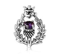 Withlovesilver Argent sterling 925 écossais Style chardon Cœur Pendentif rond imitation Oxyde de Zirconium Violet