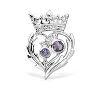 WithLoveSilver Broche en argent sterling 925 avec cœur en forme de chardon écossais et oxyde de zirconium violet