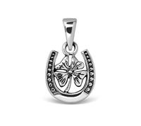 WithLoveSilver Pendentif fer à cheval en argent sterling 925 avec trèfle porte-bonheur à quatre feuilles