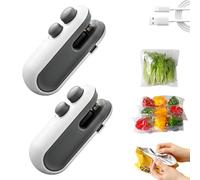 Withnormally Mini Bag Sealer with Cutter and Magnet, Mini Bag Sealer and Cutter Rechargeable Portable Handheld Vacuum Heat Sealing Machine for Snacks Vegetable Fresh Storage (2*White)