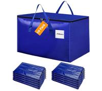 Withosent 100L Grand Sac de Rangement, Lot de 10 Imperméable Sacs de Déménagement avec Fermeture éclair et Poignée, Boite Rangement Vetement Couettes, Alternative aux Cartons Déménagement, Bleu