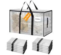Withosent 100L Grand Sac de Rangement, Lot de 10 Imperméable Sacs de Déménagement avec Fermeture éclair et Poignée, Boite Vetement Couettes, Alternative aux Cartons Déménagement, Transparent