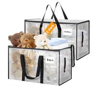 Withosent 100L Grand Sac de Rangement, Lot de 2 Imperméable Sacs de Déménagement avec Fermeture éclair et Poignée, Boite Vetement Couettes, Alternative aux Cartons Déménagement, Transparent