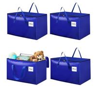 Withosent 100L Grand Sac de Rangement, Lot de 4 Imperméable Sacs de Déménagement avec Fermeture éclair et Poignée, Boite Rangement Vetement Couettes, Alternative aux Cartons Déménagement, Bleu