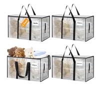 Withosent 100L Grand Sac de Rangement, Lot de 4 Imperméable Sacs de Déménagement avec Fermeture éclair et Poignée, Boite Vetement Couettes, Alternative aux Cartons Déménagement, Transparent