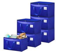 Withosent 100L Grand Sac de Rangement, Lot de 6 Imperméable Sacs de Déménagement avec Fermeture éclair et Poignée, Boite Rangement Vetement Couettes, Alternative aux Cartons Déménagement, Bleu