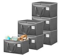 Withosent 100L Grand Sac de Rangement, Lot de 6 Imperméable Sacs de Déménagement avec Fermeture éclair et Poignée, Boite Rangement Vetement Couettes, Alternative aux Cartons Déménagement, Gris