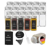 Withosent 120ml Pot a Epices Verre Set de 24, Bocaux Epices Carré Hermetiques, Bocal Epices avec Couvercle à Visser, Boite a Epices Cuisine Rangement avec Tamis Étiquettes Brosser Entonnoir
