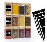 Withosent 280ml Bocaux en Verre Lot de 12, Bocaux Epices, Bocal en Verre avec Couvercle en Bois, Petit Pot Verre Empilables, Boite Rangement Cuisine pour Epices Bonbons