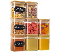 Withosent 500ml Bocaux en Verre Lot de 8, Bocaux Epices, Bocal Verre avec Couvercle en Bambou, Empilable Pot a Épices Verre, Boite Rangement Cuisine pour Epices Herbes Bonbons