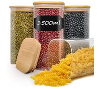 Withosent Bocaux en Verre 1.5L, Lot de 4 Bocal en Verre avec Couvercle Hermétique, Pot Verre Boite Rangement Cuisine pour Cereali Bonbons Pâtes Haricots Grains Céréales