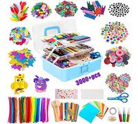 Withosent Kit Bricolage Enfant, 3000+ Pièces DIY Activité Manuelle Enfant Feutrine Loisir Creatif, Ponpon Couleur, Pipe Cleaners, Bâtons Popsicle, Plume, Autocollants, Yeux écarquillés, Lettre