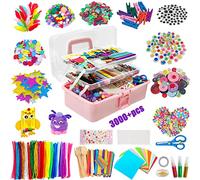 Withosent Kit Bricolage Enfant, 3000+ Pièces DIY Activité Manuelle Enfant Feutrine Loisir Creatif, Ponpon Couleur, Pipe Cleaners, Bâtons Popsicle, Plume, Autocollants, Yeux écarquillés, Lettre
