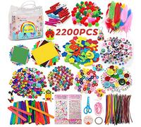 Withosent Kit de bricolage pour enfants, 2200 pièces, boîte de bricolage, feutre, papier de bricolage, matériel de bricolage, boîte de bricolage, scrapbooking, cure-pipes, pompons, perles