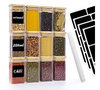 Withosent Lot de 12 bocaux de conservation en verre - 280 ml - Rectangulaires - Couvercle en bois - Avec couvercle - Petits pots à épices empilables - Pour la cuisine