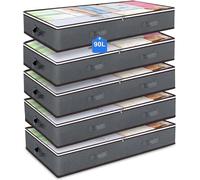 Withosent Lot de 5 Boîtes de Rangement Pliables en Tissu Non Tissé 65 L avec Fenêtre Transparente pour Couettes, Vêtements, Couvertures, Oreillers