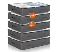 Withosent Lot de 5 Boîtes de Rangement Pliables en Tissu Non Tissé 90 L avec Fenêtre Transparente pour Couettes, Vêtements, Couvertures, Oreillers