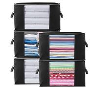 Withosent Lot de 5 grands sacs de rangement, ensemble d'organisateur de placard 90 L, sacs de rangement pliables pour vêtements avec poignée renforcée, organisateur de sac de rangement pour couettes