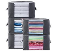 Withosent Lot de 5 Sac de Rangement Vetement 90L, Grands Boite Rangement Vetement sous Lit en Non-Tissé avec Poignée, Pliables Organisateurs pour Couette Literie Couvertures Oreillers Jouets