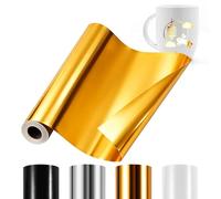 Withosent Vinyle Adhésif Or, 30x457,2 cm Rouleau de Vinyl Permanent, Film Autocollant Vinyle pour DIY Mugs, Tasses, Verre, Fenêtres, Lettres, Compatible avec Cricut, Silhouette Cameo