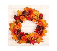 (Without Lights,Garland)Fall Wreath 17 Inch Front Door Wreath Christmas Wreath with Leaves and Red Berry Wreath for Autumn Halloween