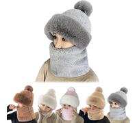 WitmAn Chapeau écharpe Coupe-Vent pour Femmes, Bonnet en Peluche d'hiver 3 en 1, écharpe Coupe-Vent en Laine tricotée, Masque Facial en Un (Gray)