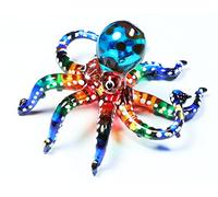 WitnyStore Petite Figurine de Pieuvre Multicolore à Pois Blancs de 7,6 cm de Long - Figurine Miniature en Verre soufflé Peint à la Main en Forme de seiche coloré mollusque Animaux Marins en Cristal