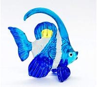 WitnyStore Petite figurine de poisson ange bleu blanc de 5,1 cm - Figurine miniature en verre soufflé à la main Poissons de mer Animaux marins Colorés Figurines décoratives Figurines de collection