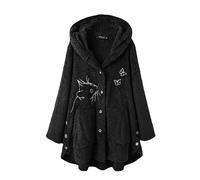 Witorya Veste à Capuche en Polaire Chat pour Femme Pull Polaire décontracté avec Boutons Papillon et Chat brodés, Joli Manteau Pelucheux d'hiver avec Grandes Poches