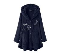 Witorya Veste à Capuche en Polaire Chat pour Femme Pull Polaire décontracté avec Boutons Papillon et Chat brodés, Joli Manteau Pelucheux d'hiver avec Grandes Poches