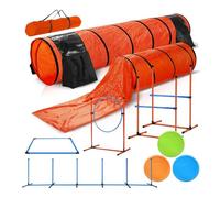 Witriolik Lot de Barres d'agilité,Parcours Obstacles pour Chiot,Obstacles avec Tunnel,Parcours Agility,Poteaux,Tunnel,Jeux Intéressants,Entraînement,Bleu/Orange,Zone Repos,Slalom,Sifflet,Bol Pliable