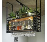 Witriolik Range Bouteille vin Mural, Casier À Vin Au Plafond Flottante Étagère en Bois Massif en Fer, Présentoir de Stockage de vin Multifonctionnel pour Bars, Restaurants (Suspendu/110x30x50cm)