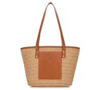WITTCHEN Panier tressé pour femme | style fourre-tout avec bandoulière | design cabas d'été bohème | poignées en similicuir | sac à main élégant | beige-marron