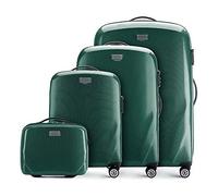 WITTCHEN PC Ultra Light Bagage Rigide Lot de 4 valises en Polycarbonate Quatre roulettes Serrure à Combinaison TSA Manche télescopique en Aluminium Taille (S+M+L+Trousse de Toilette) Vert