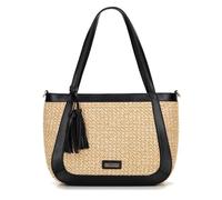 WITTCHEN Sac à bandoulière en osier tressé pour femme | style bohème d'été | fermeture éclair pratique | cuir écologique | Beige et noir