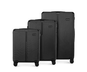 WITTCHEN Stripes Line Set Valise 3 pièces | (36 l/65 l/96 l), Coque Rigide ABS, 4 roulettes 360°, Serrure à Code & poignée télescopique | Valises Cabine/Moyenne/Grande, pour Air France, Couleur: Noir