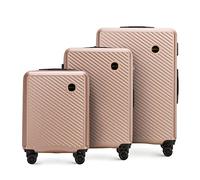 WITTCHEN Valise de Voyage Bagage à Main Valise Cabine Valise Rigide en ABS avec 4 roulettes pivotantes Serrure à Combinaison Poignée télescopique Circle Line Set de 3 Valises Rose poudré