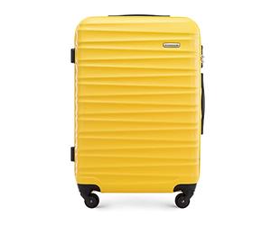 WITTCHEN Valise de Voyage Valise Moyenne Valise à roulettes ABS Trolley 4 roulettes Spinner Serrure à Combinaison Poignée télescopique Groove Line Taille L Jaune Air France/Easyjet/Transavia France