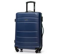 WITTCHEN Valise de Voyage Valise Moyenne Valise à roulettes ABS Trolley avec 4 roulettes Spinner Serrure à Combinaison Poignée télescopique Globe Line Taille L Bleu Marine Air France/Easyjet/Ryanair