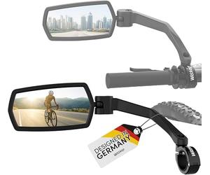 Wittkop Miroir vélo | Grand champ de vision HD | 360° pivotant & escamotable | Montage en haut & en bas | Incassable & Durable | Rétroviseur convexe pour vélo, e-bike | Gauche, guidon, ebike