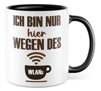 Witz Tasse avec inscription en allemand « Geschenk Ich bin nur hier wegen des WLANs » - Tasse à café en céramique - 330 ml - Pour café, bureau