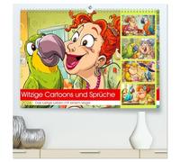 Witzige Cartoons und Sprüche. Das lustige Leben mit einem Vogel (hochwertiger Premium Wandkalender 2026 DIN A2 quer), Kunstdruck in Hochglanz: Frauen mit Papagei für ein Jahr voller verrückter Momente