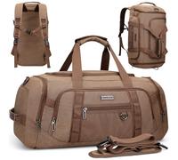 WITZMAN Sac De Voyage Hommes Canvas Weekender Bag pour Voyager Sac De Sport 3 in 1 Duffle Bag avec Compartiment à Chaussures (A8006-2 Marron)