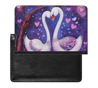 WIUFHFR Porte-Passeport pour Voyager Motifs De Cœurs d'amour À Deux Cygnes Étui pour Passeport en Cuir PU avec Emplacement pour Cartes